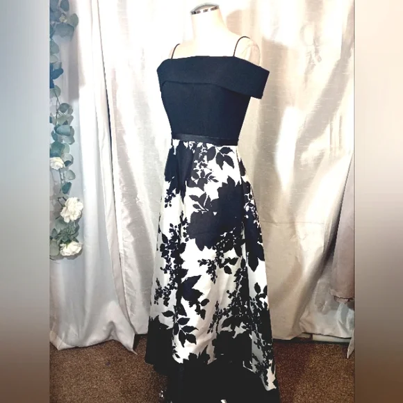 Morgan &Co Vintage Off-the-Shoulder Asym- metrical Hem, Long Dress, Black, 4-6 - Picture 2 of 14